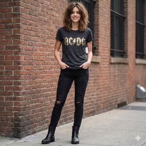 Lucky Brand AC/DC Graphic Tee – NWT Gold Glitter Logo Charcoal Gray (Size S)